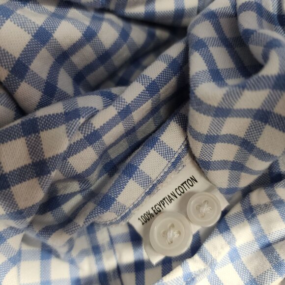 Johnnie-O Blue & White Checkered‎ Button-Down Shirt M 100% Egyptian Cotton - Picture 5 of 9